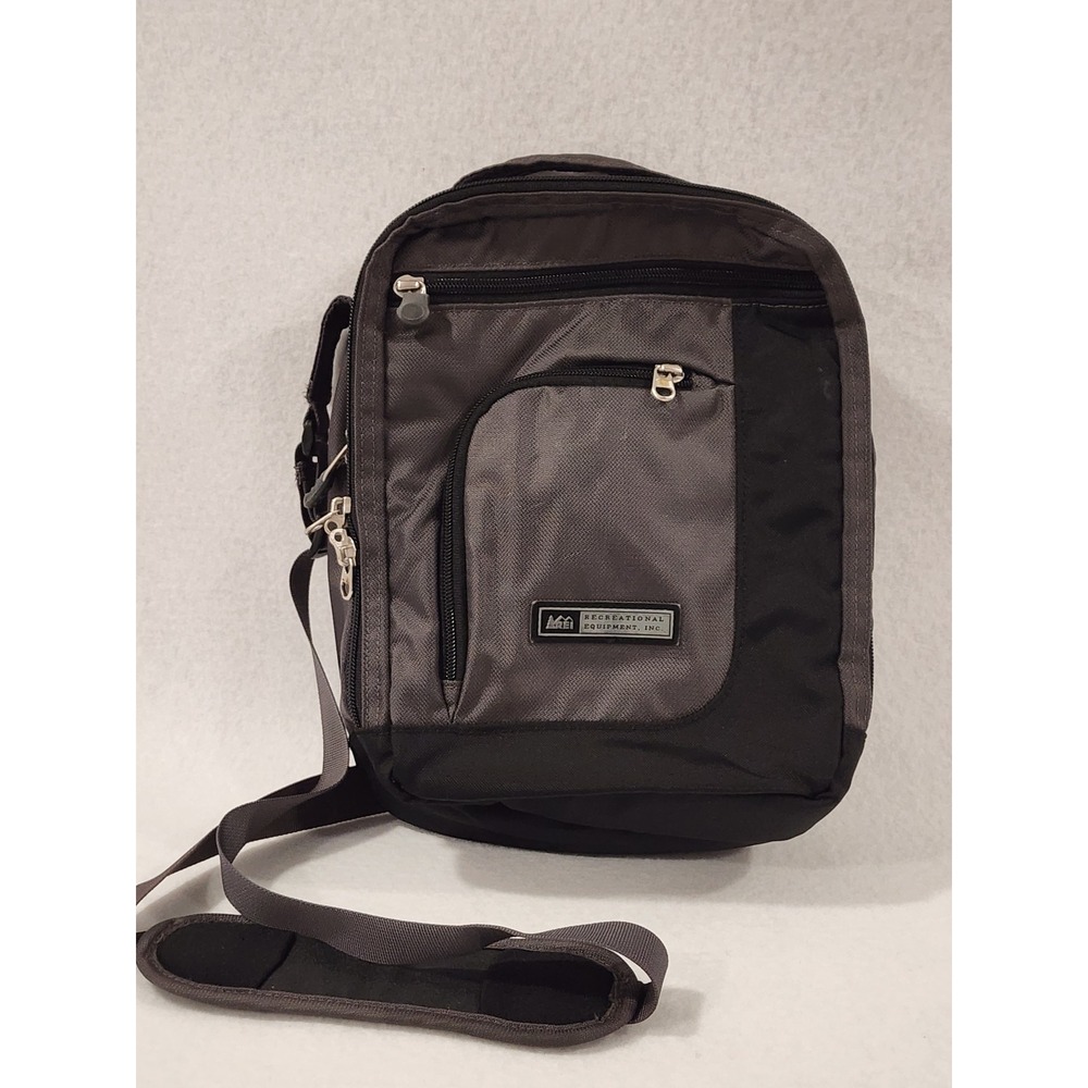 REI Gray Black Nylon Crossbody Messenger Bag Travel Organizer Padded Strap